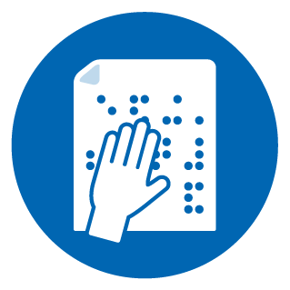 An illustration of a hand moving over braille